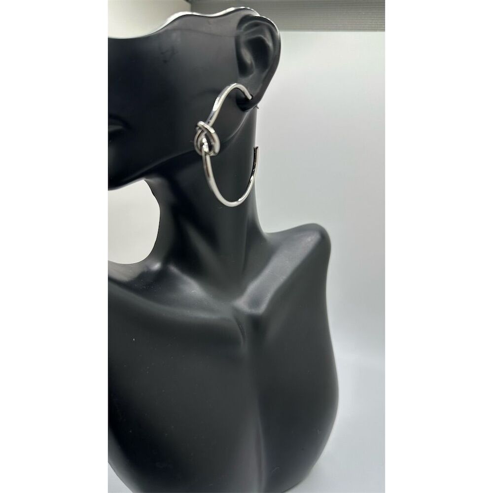 NWT New Directions Silver Hoop Knot Earrings Secure Lock Back 1.5" Diame… - Picture 5 of 6